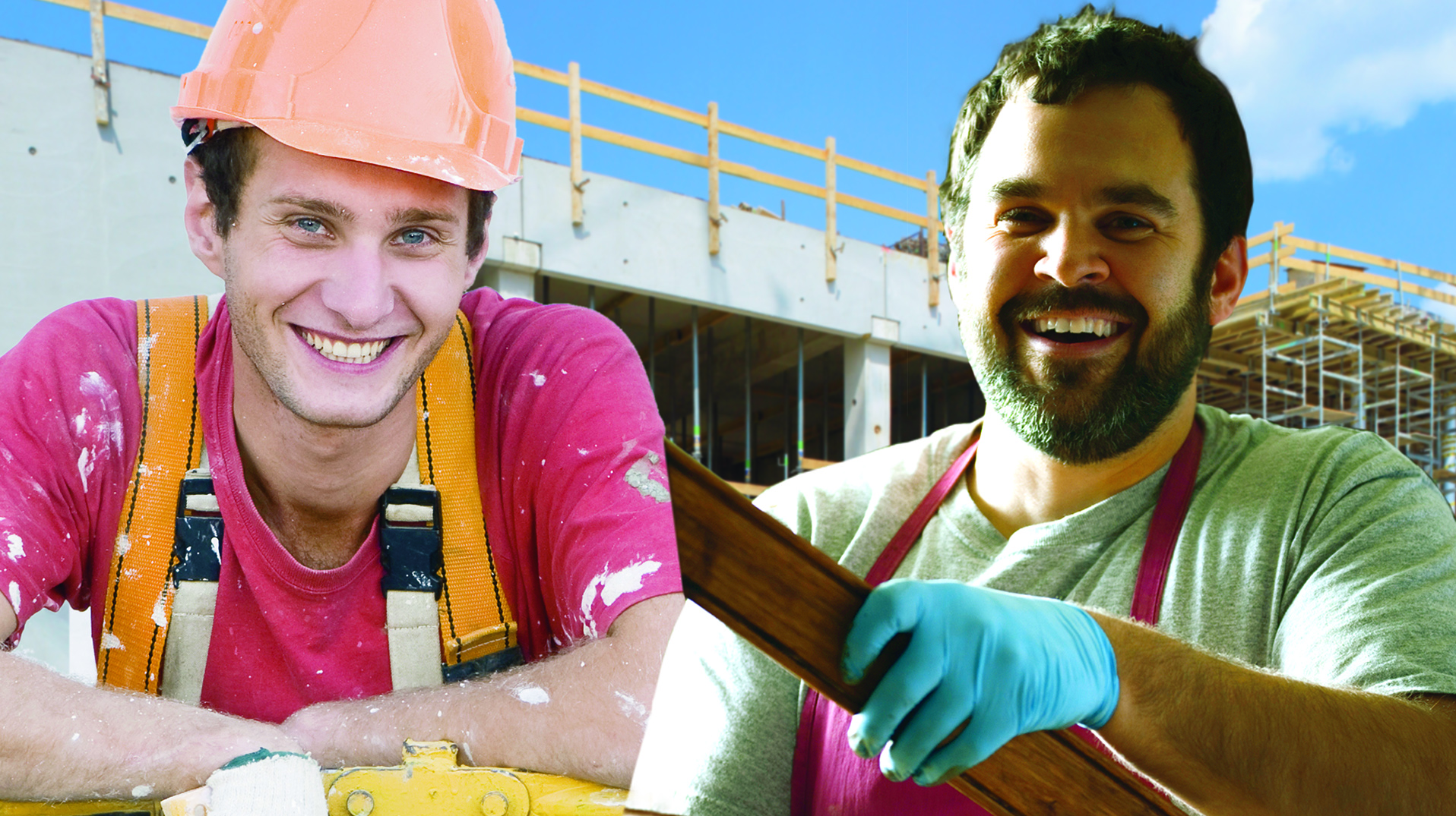 Zwei Bauarbeiter auf Baustelle zur Bebilderung des Dienstleistungsbereichs Handwerk